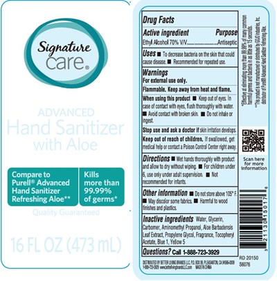 image of label - signature care advanced hand sanitizer with aloe 16 oz (473ml)